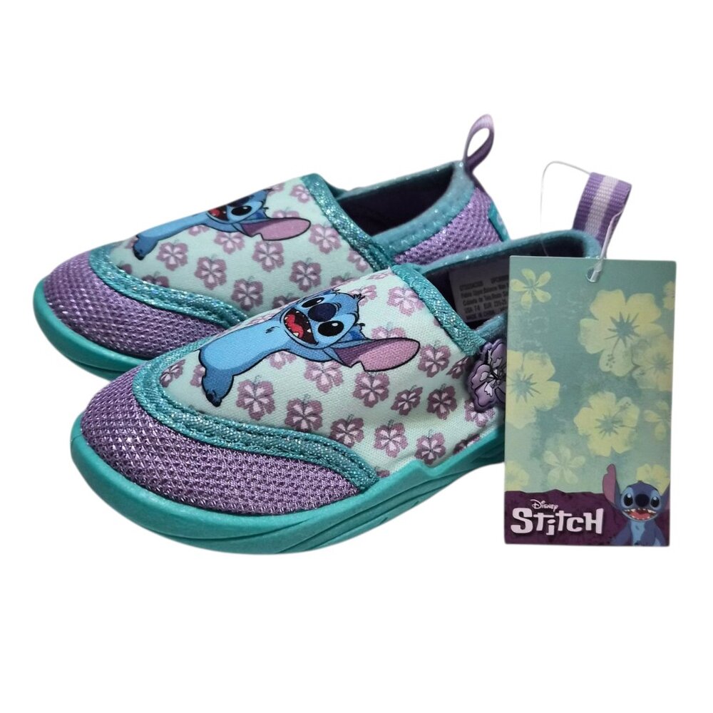 Disney Stitch Toddler Girls Water Shoes Mesh Slip On Size 7/8, 9/10 Rubber Sole